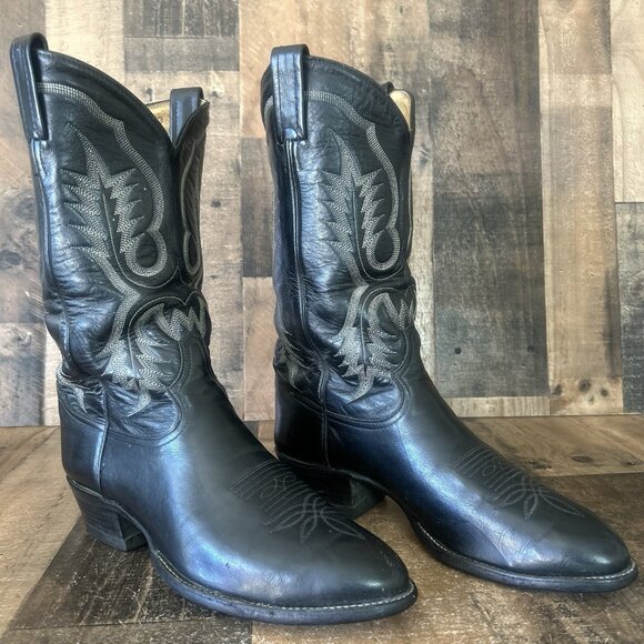 Tony Lama Vintage Classic Black Western Cowboy Boots Mens 9 EE - Picture 11 of 12